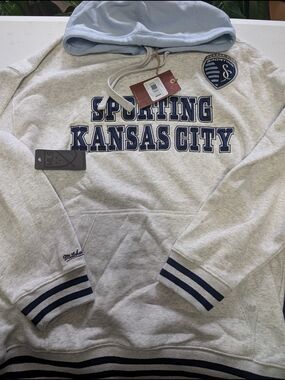 Mitchell & Ness Light Gray and Navy Sporting Kansas City Hoodie